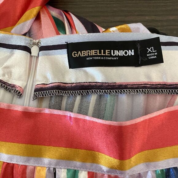 Rainbow Stripe Micropleat Midi Length Skirt, Women's XL Zipper Closure Colorful - Picture 5 of 8